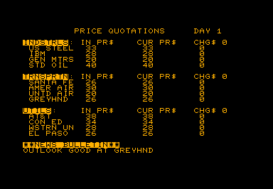 Dow Jones game screenshot for Commodore PET